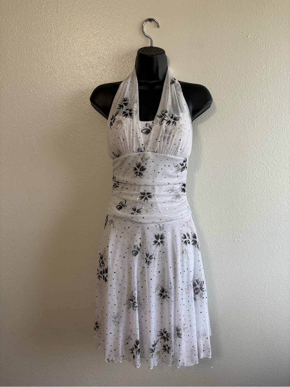 Vintage Y2K Taboo Size Medium White Black Glitter Babydoll Mini Dress Whimsigoth